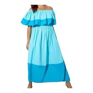 Swimsuits for All. Elegant Off-Shoulder Blue Maxi Dress. Size 18/20.